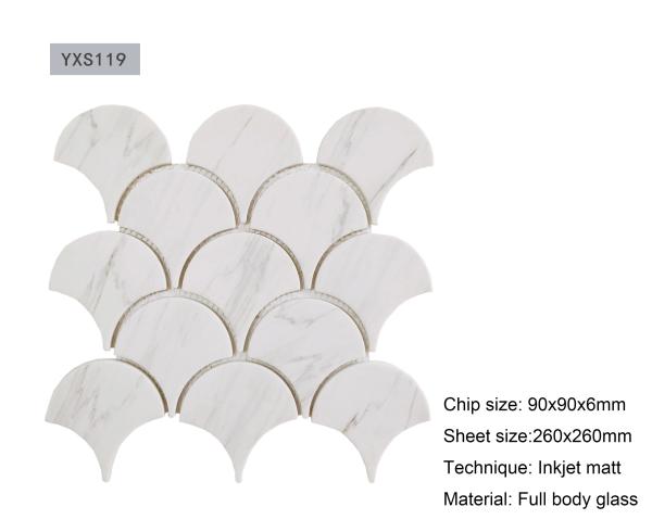 Fan Shaped Glass Mosaic Tiles 260x240mm Inkjet Matt Finish