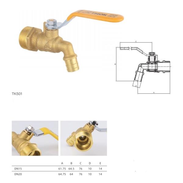 Brass Hose Bibcock 1/2 Inch 3/4 Inch Brass Body & Ball With Steel Handle
