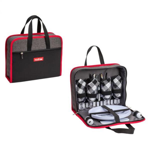 Picnic Backpack handbag Classic 4 Person Insulated Design Waterproof Blanket and Full Cutlery Set Red