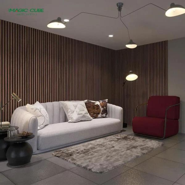 Wall Soundproof Material Wood Acoustic Wall Panels With Black Acoustic Tissue Behind