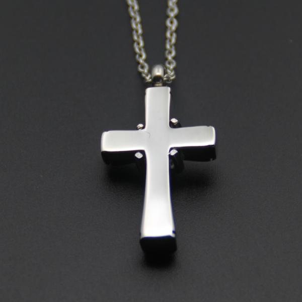 Flower Engraved Retro Cross Cremation Ashes Holder Necklace for Funeral Memorial