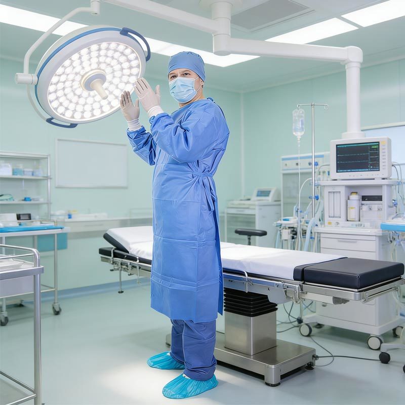 Disposable SMS Level 4 Surgical Gown with Elastic Cuffs Reinforced Seams and Absorbent Lint-Free Material