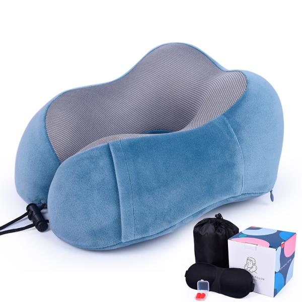 Comfortable Neck Support Pillow with Hood Memory Foam Roll Travel Pillow