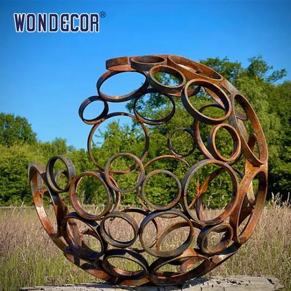 Escultura esférica de acero Corten para empalme circular, 120 cm, para jardín