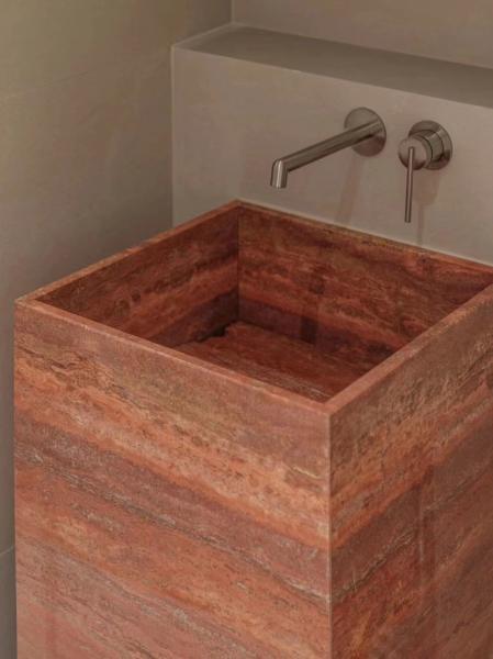 Natural Red Travertine Bathroom Washbasin | Artistic Stone Vanity for Modern Interiors