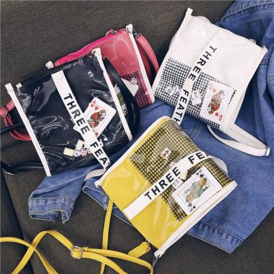 Japanese custom pu transparent bag creative bag street photo personality single shoulder diagonal bag