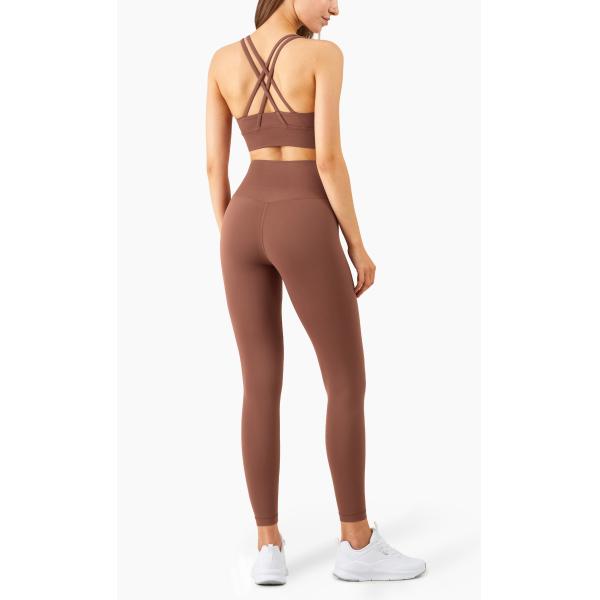 Cross Back Yoga Set Clothes Gathered Belly Matching Sports Bra And Leggings Set