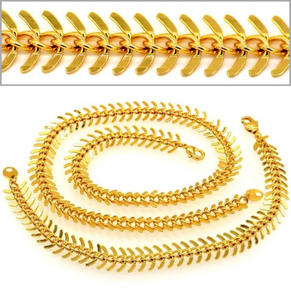 Korean Fishbone chain New Trendy Suitable for men and women Jewelry 18K Real Gold Plated
