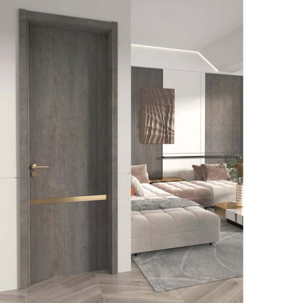 Modern Solid Hotel Melamine Wooden Interior Doors Soundproof Brown Grey