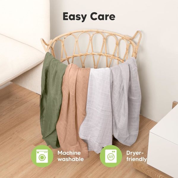 4-Pack Soft & Breathable Muslin Swaddle Blankets with Pine Color for Newborns