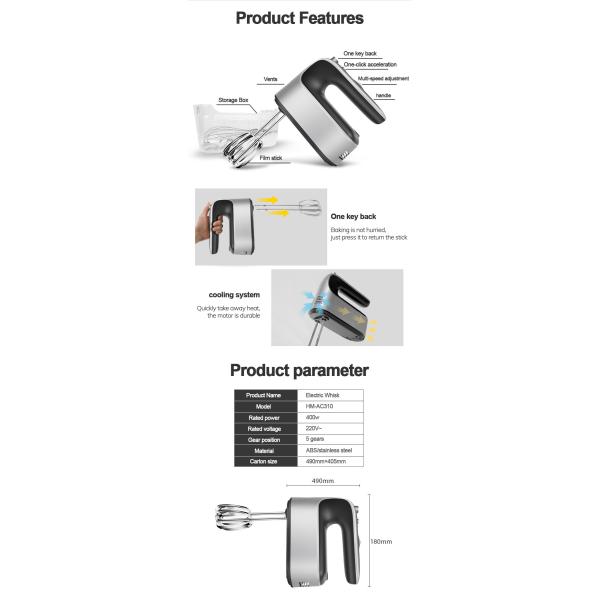 400W 5 Speed Household Stand Mixers , Handheld Electric Egg Beater