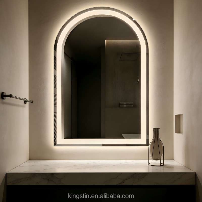Kingstin Frameless Arched LED Bathroom Mirror - Dimmable, Anti-Fog, Bluetooth & Motion Sensor Wall Vanity Mirror