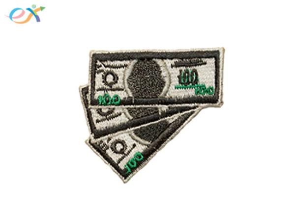 Laser Cut Edge Iron On Embroidered Patches Custom Funny Dollar Paper Money Pattern