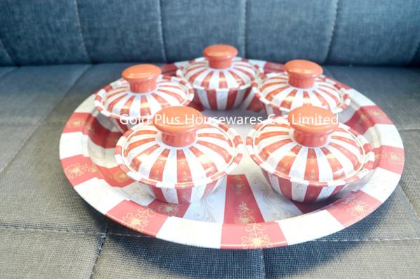 Amazon hot sale custom packing box metal steel  bowls and tray wholesale round snack bowl with tray set