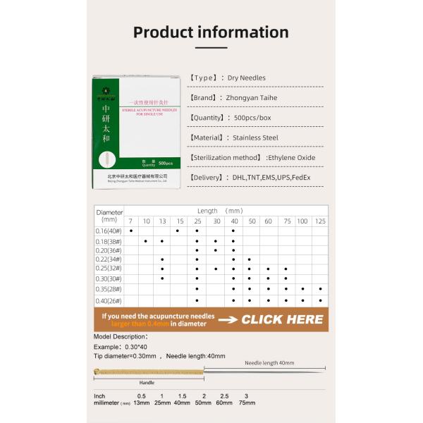 500pcs Zhongyan Taihe Acupuncture Needles Disposable Sterile Copper Handle Acupuncture Needle With Tube