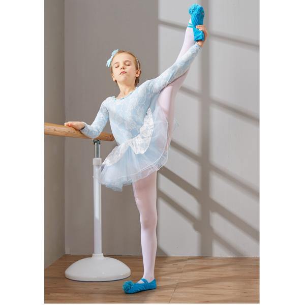 Children's lace ballet dance leotard dress with little flowers around the collar and butterfly knot on the back
