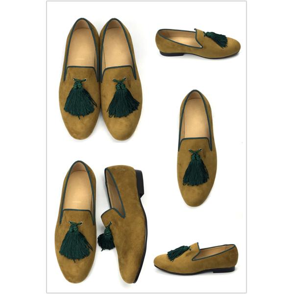 Yellow Mens Velvet Loafers Shoes Customized Pointed Toe Leather Loafers