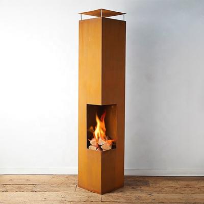 Madeira retangular de Rusty Corten Steel Outdoor Fireplace que queima Chiminea
