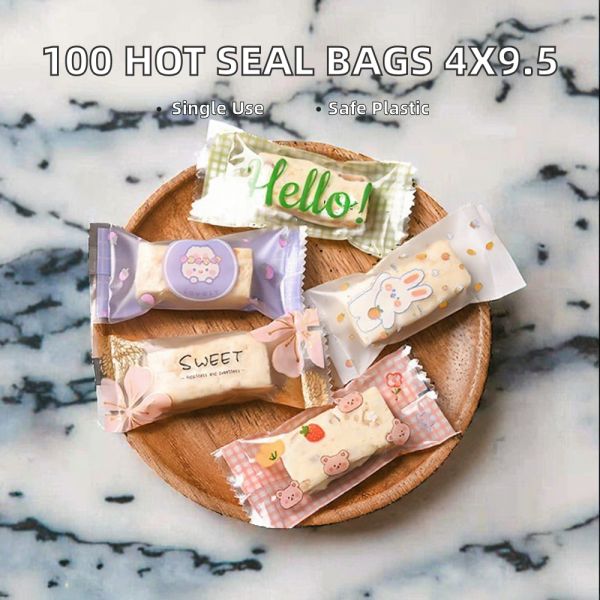 MOQ 100pcs Custom Food Grade Plastic 3 Side Seal Free Sample Hot Seal Disposable Packaging for Handmade Candy Nougat Biscuit