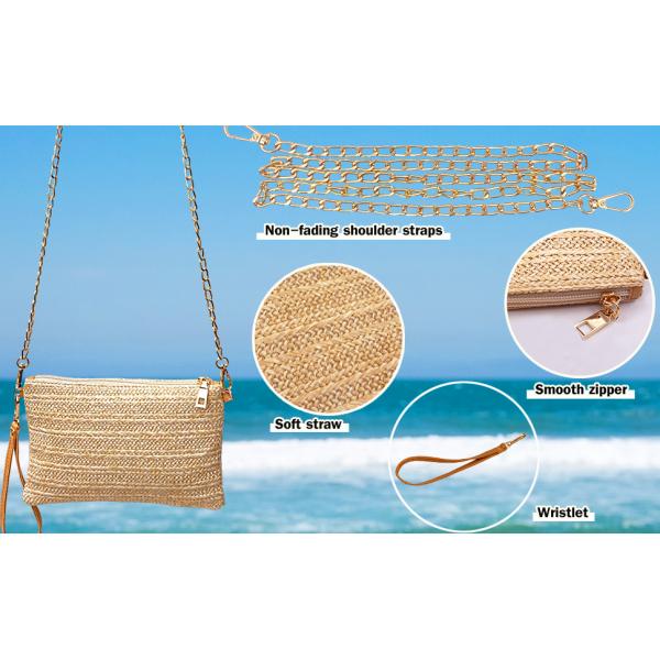 Womens Straw Clutch Bag Bohemian Summer Beach Straw Purse Zipper Wristlet Wallets For Women Clutch Makeup Bag with Zipper Durable Logo Pattern Flat Bag for Outdoor Activities