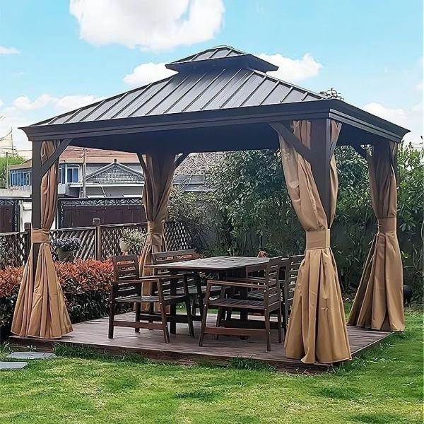 Jardim de gramado 4 ️ 4m Teatro de aço de telhado duro Pavilhão de metal Pergola Impermeável