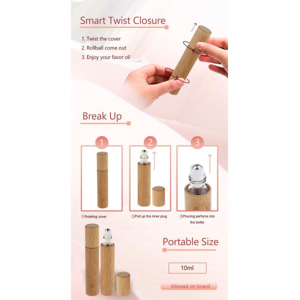 Luxury 10ml Bamboo Roll On Bottle Essential Oil Perfume Glass Roller Natural Bamboo Lid & Amber Glass