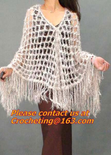 Womens Tassel Hollow Long Handmade Crochet Ponchos Wool Grandrelle Yarn Poncho Female