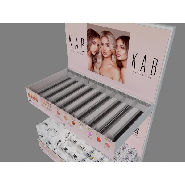 Double-sided Modern Cosmetics Display Stand with Poster and Wheels