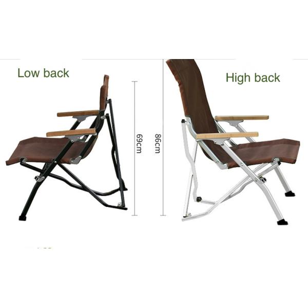 Portable Compact Folding High Back Fur Seal Recliner Chair 1680D Aluminum Bamboo Armrest