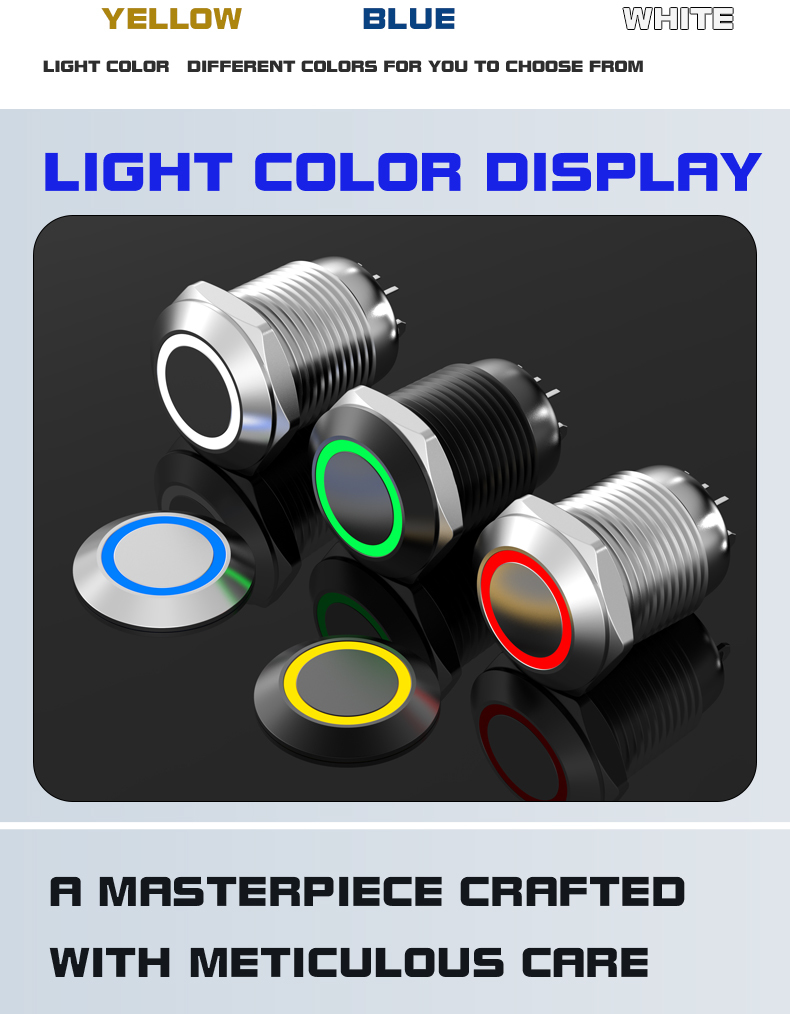 12mm ultra-short dual-blade switch, 2-on 2-off metal button switch, 1-on 1-off self-locking and momentary, small modification button