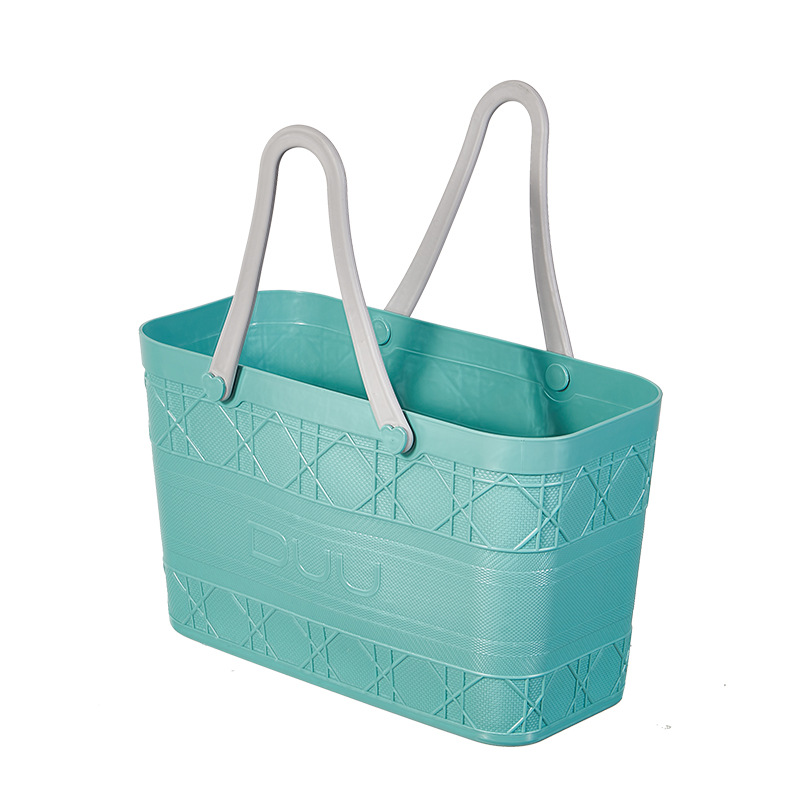Square Plastic Grocery Basket Soft Handle Multicolor Small Storage Organizer for Picnic Shopping Clutter