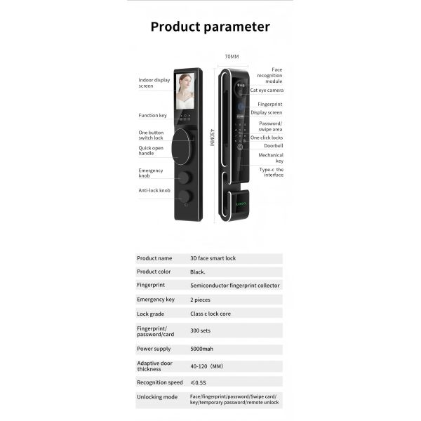 3D Fully Automatic Tuya Smart Door Lock with Multiple Unlock Methods and Language Support