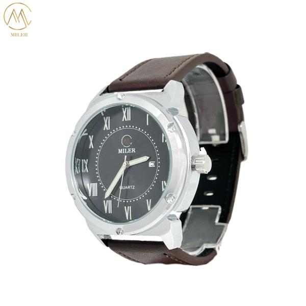 Vente à chaud alliage blanc métal noir quartz montre à mouvement avec sangle en cuir
