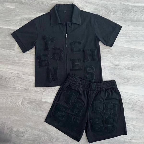 2024 Summer Men's Breathable Two Piece Tracksuit with Digital Printing and Solid Color