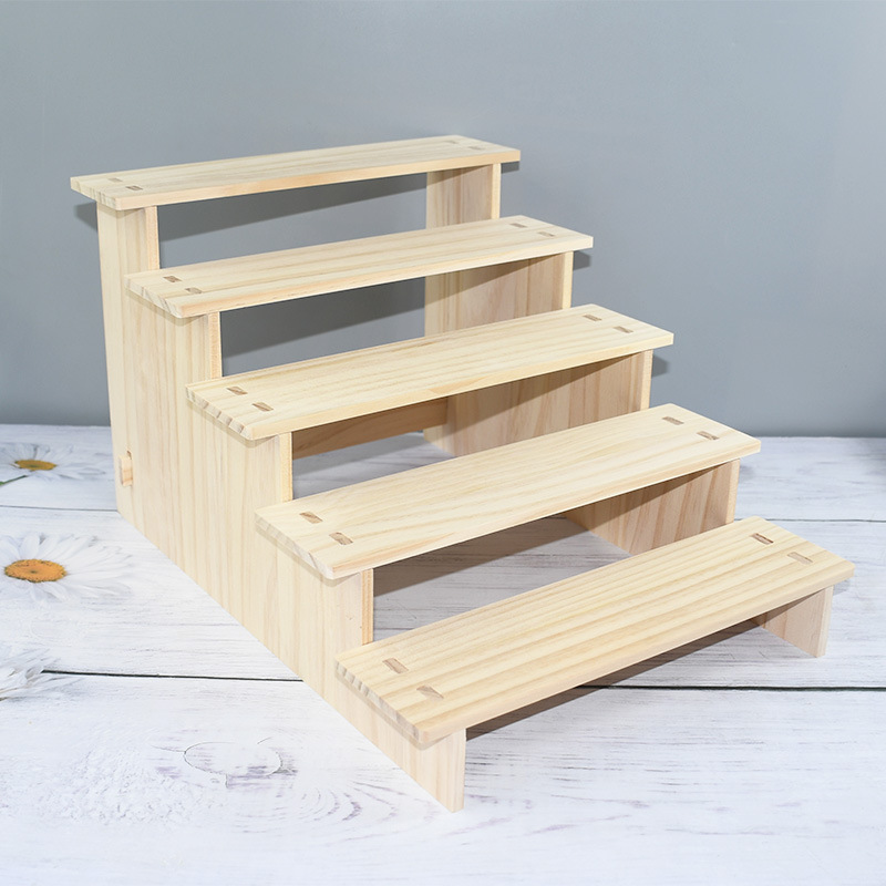 Solid Wood 2-Tier String Storage Rack Widened Ladder Hairpin Display Rack for Baby Bracelets and Hand Jewelry