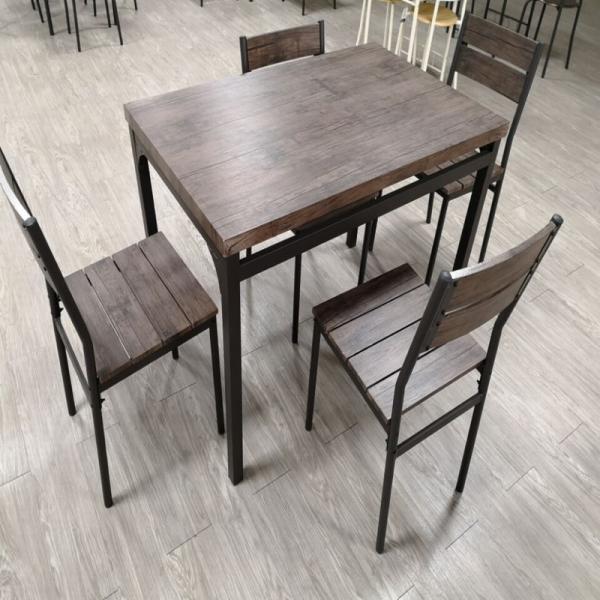 Home Wooden Black Dining Table Set 4 Seater Chairs With Metal Frame