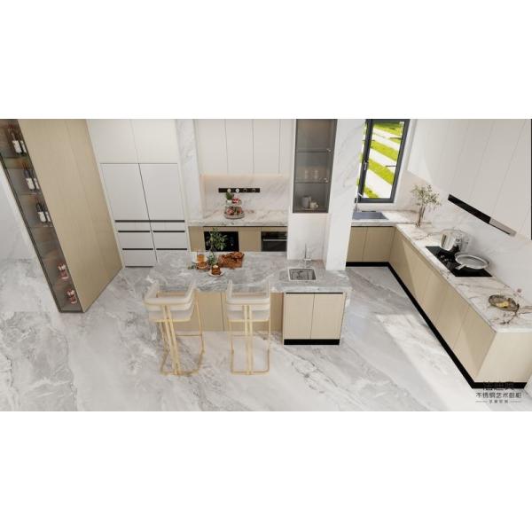 Wood Grain White U-Shape Stainless Steel Kitchen Cabinets