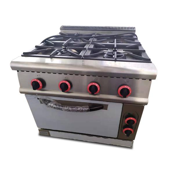 Powerful 4 Burner Commercial Cooking Gas Stove with Warmer Drawer and Manual Control