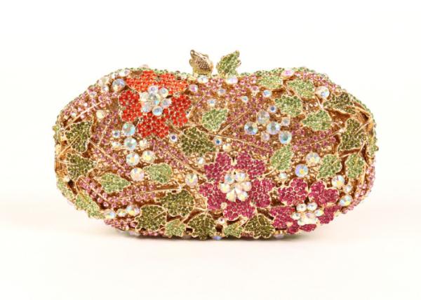Women Luxury Multi Color Stone Clutch Bag Round Floral Pattern For Bridal Party