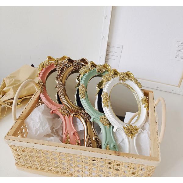 Functional Wood Glass Vintage Handheld Makeup Mirrors Portable Retro Mirror for Girls