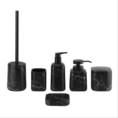 Quadrado Impressão de mármore Cerâmica Acessórios de banheiro Conjunto Dispensador de sabão de mão preto Cerâmica