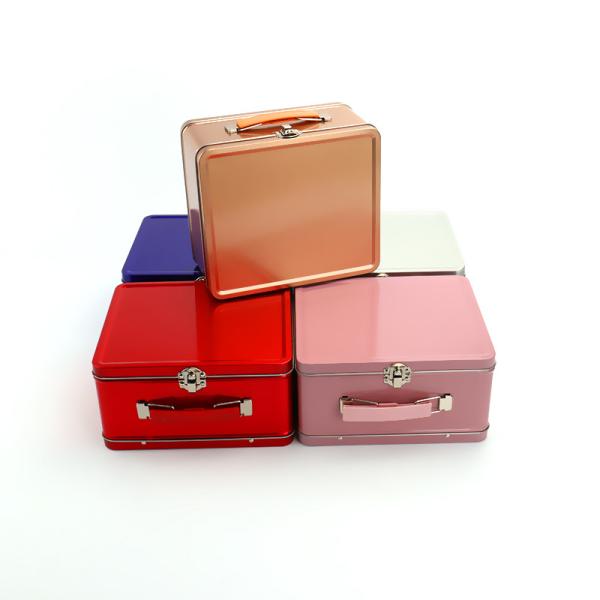 China Wholesale Custom Handbag Tin Packaging Rectangular Metal Suitcase Food Grade Kids Tin Lunch Box