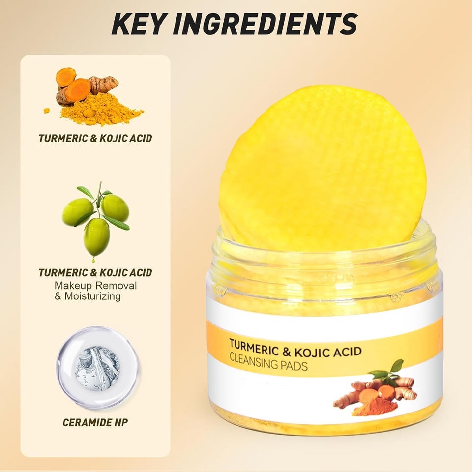OEM ODM Natural Cleansing Salicylic Acid Cleansing Brightening Self owned Brand Kojic Acid Turmeric Cleansing Toner Pad