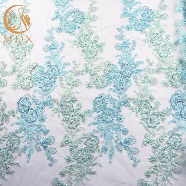 MDX Mint Green Pattern Lace Fabric 91.44 Cm Length Tulle Beaded Embroidered