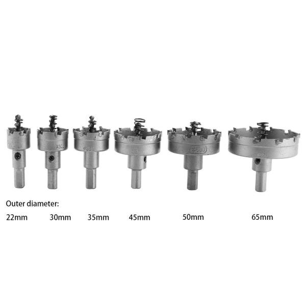 Набор коронок с твердосплавными наконечниками из 6 предметов, 22-65 мм, для нержавеющей стали