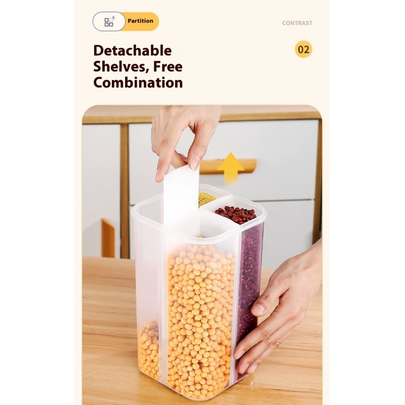 Factory Direct Sale BPA Free Modern 4-Compartment Airtight Plastic Cereal Dispenser Cereal Grain Food Storage Container