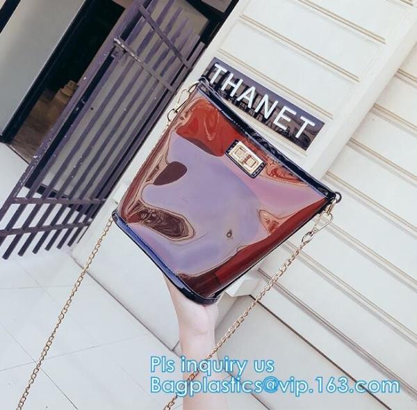Promo custom clear pvc shopping bag, Vinyl Coating Handbags with Logo, shopping bag with custom hand made printing, hand