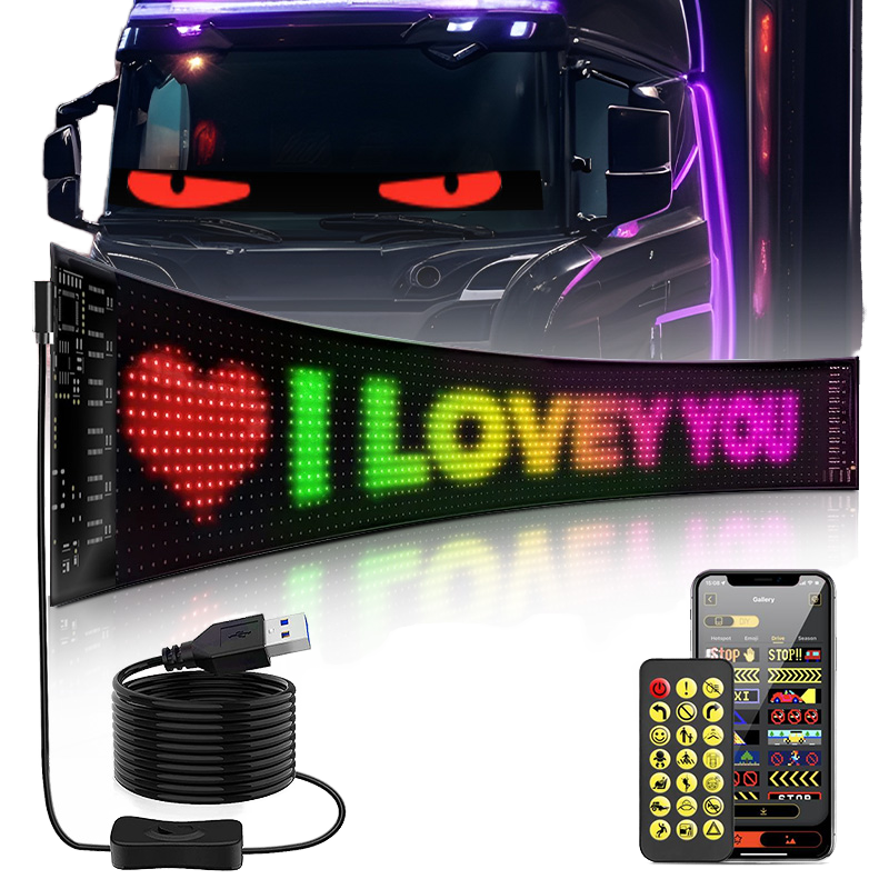 BGZM 16x32 Car LED Display Windshield Screen 12V Remote Control Devil'S Eye Animation Display