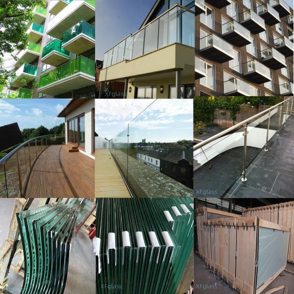 Balustrada de vidrio sin marco curvado Balcón 8.76mm 10.76mm 13.14mm 17.52mm Barandilla de escalera de vidrio moderno Balustrada de vidrio de cubierta incolora