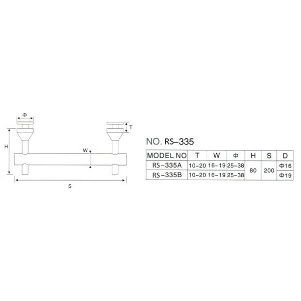 Stainless steel Handrail bracket glass to glass RS335, Finishing satin or mirror